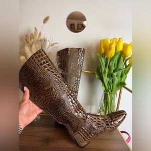 BCBGMaxAzria Brown Crocodile Embossed Tall Boots